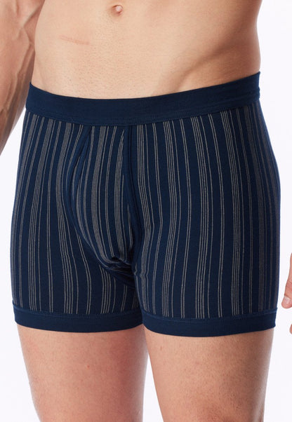 172695-803 Schiesser Boxer costina fine doppio pacco con apertura davanti blu scuro a righe - Original Classics