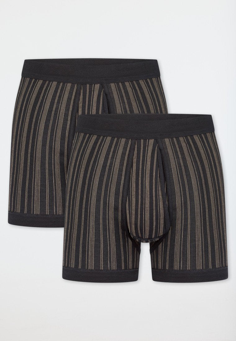 172695-0 Boxers Schiesser côte fine double pack avec braguette noir rayé - Original Classics