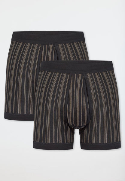 172695-0 Boxers Schiesser côte fine double pack avec braguette noir rayé - Original Classics