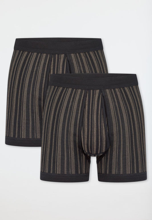 172695-0 Boxers Schiesser côte fine double pack avec braguette noir rayé - Original Classics