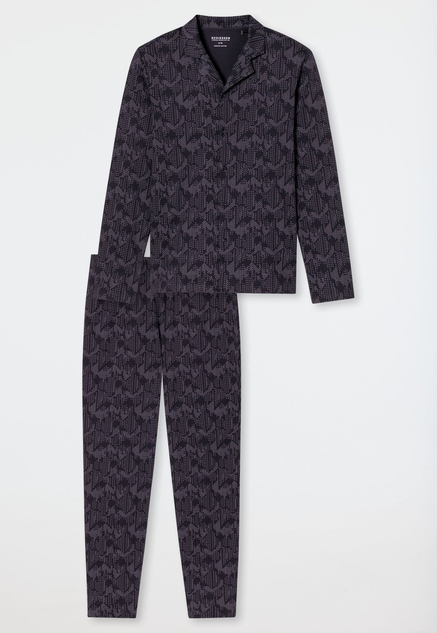 Schiesser Pyjamas long Interlock coal patterned - Fine Interlock