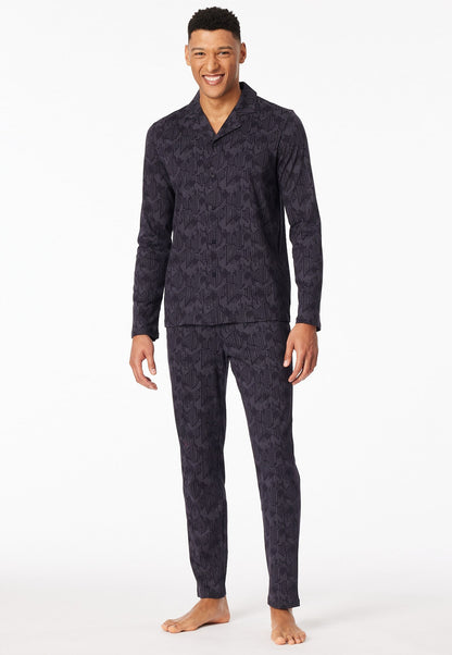 Schiesser Pyjamas long Interlock coal patterned - Fine Interlock