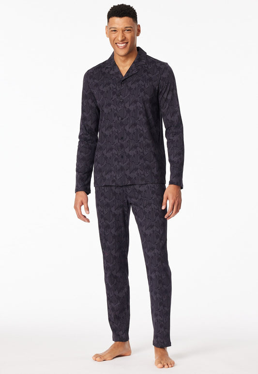 Schiesser Pyjamas long Interlock coal patterned - Fine Interlock