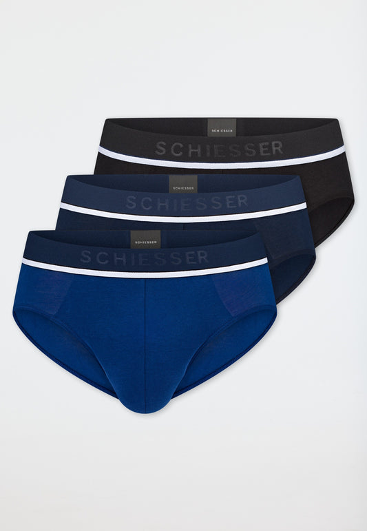 179571-908 Schiesser Rio briefs 3-pack organic cotton woven elastic waistband blue / black - 95/5