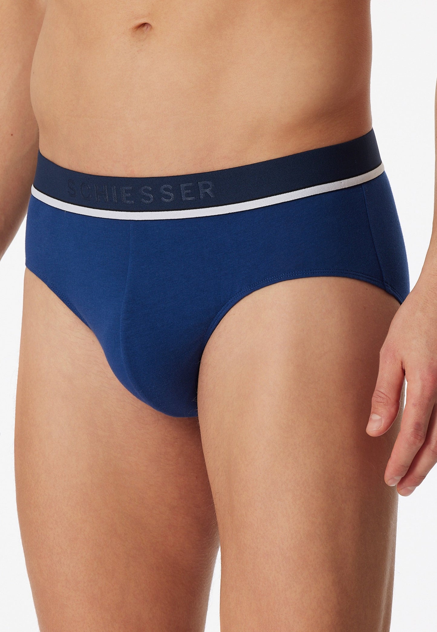 179571-908 Schiesser Rio briefs 3-pack organic cotton woven elastic waistband blue / black - 95/5