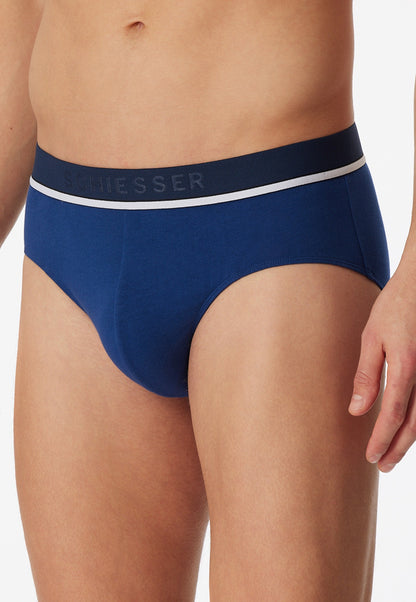 179571-908 Schiesser Rio briefs 3-pack organic cotton woven elastic waistband blue / black - 95/5