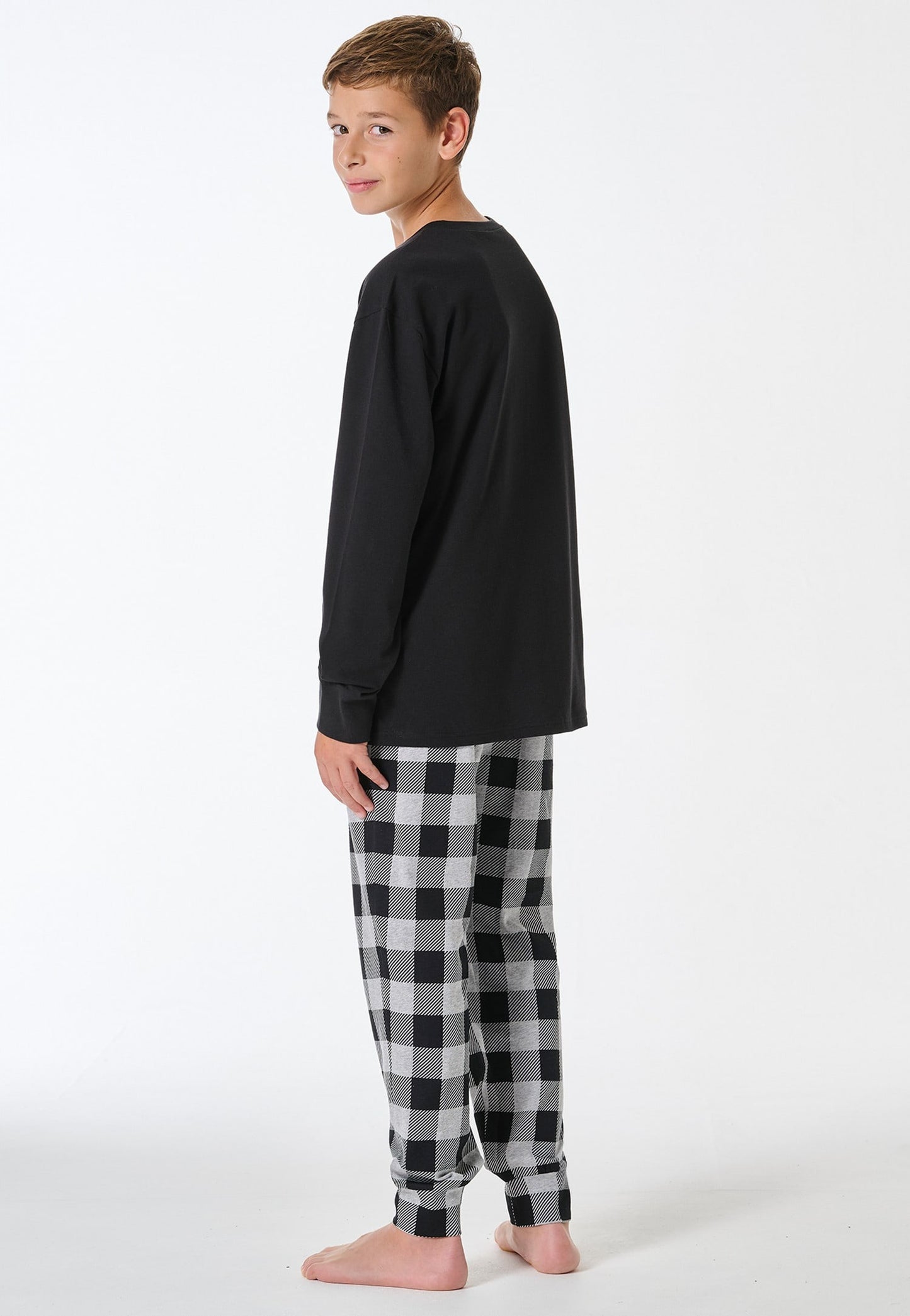 Schiesser Long pyjamas checkered black - Teens Nightwear