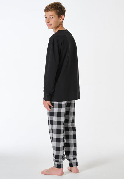 Schiesser Long pyjamas checkered black - Teens Nightwear