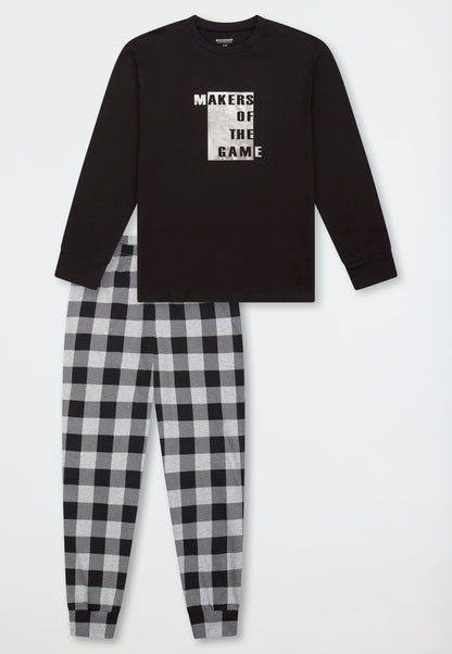 Schiesser Long pyjamas checkered black - Teens Nightwear