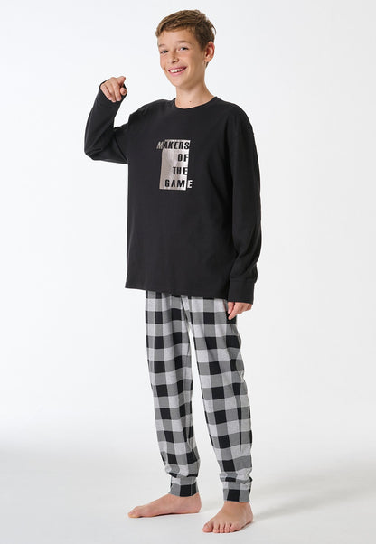 Schiesser Long pyjamas checkered black - Teens Nightwear