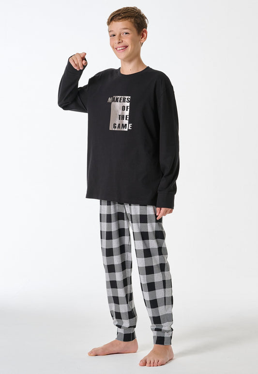 Schiesser Long pyjamas checkered black - Teens Nightwear