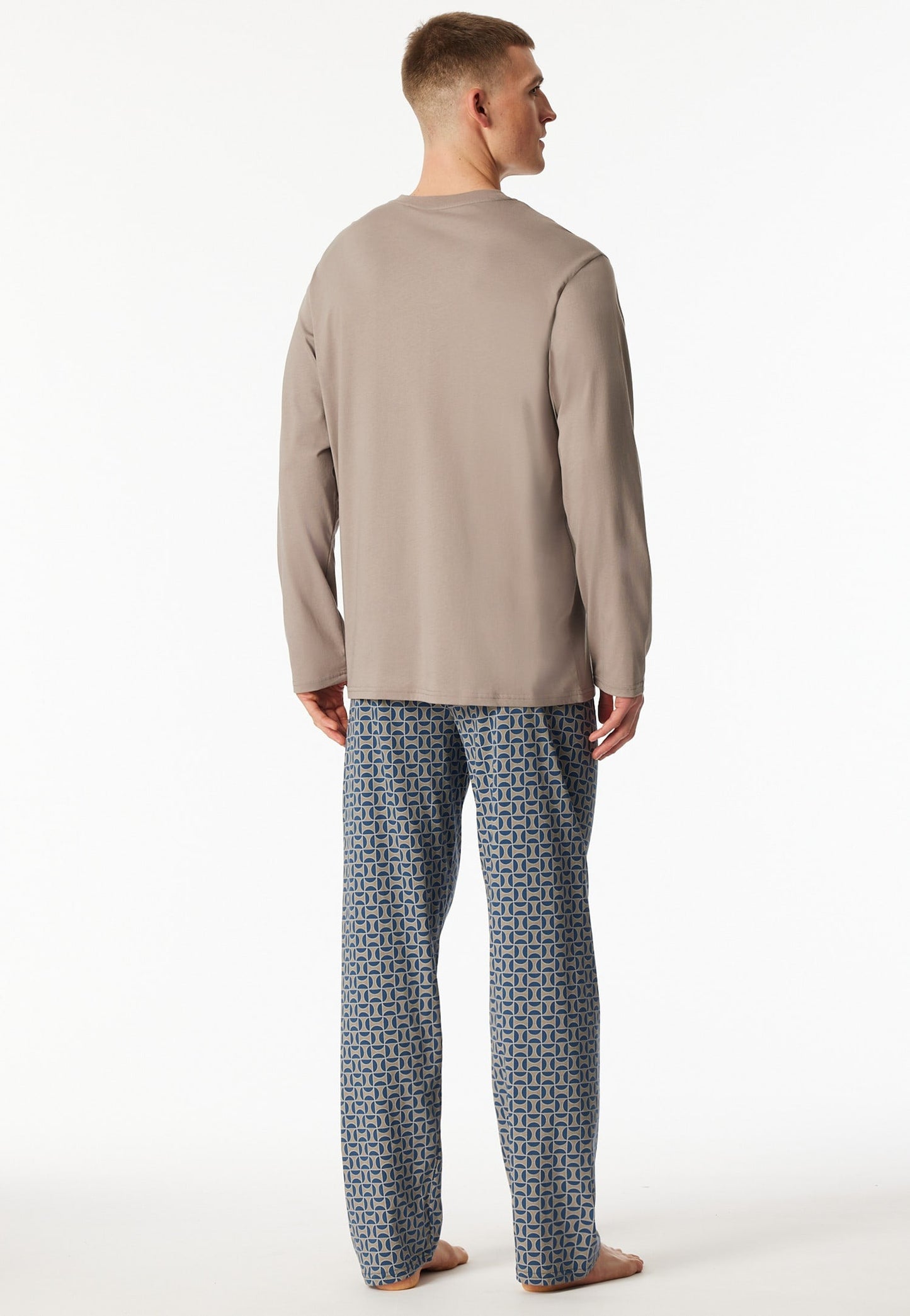 Schiesser Pyjamas long Organic Cotton brown-grey patterned - Comfort Nightwear