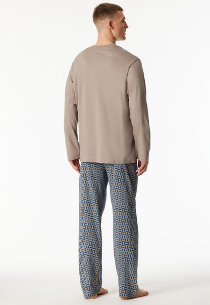 Schiesser Pyjamas long Organic Cotton brown-grey patterned - Comfort Nightwear