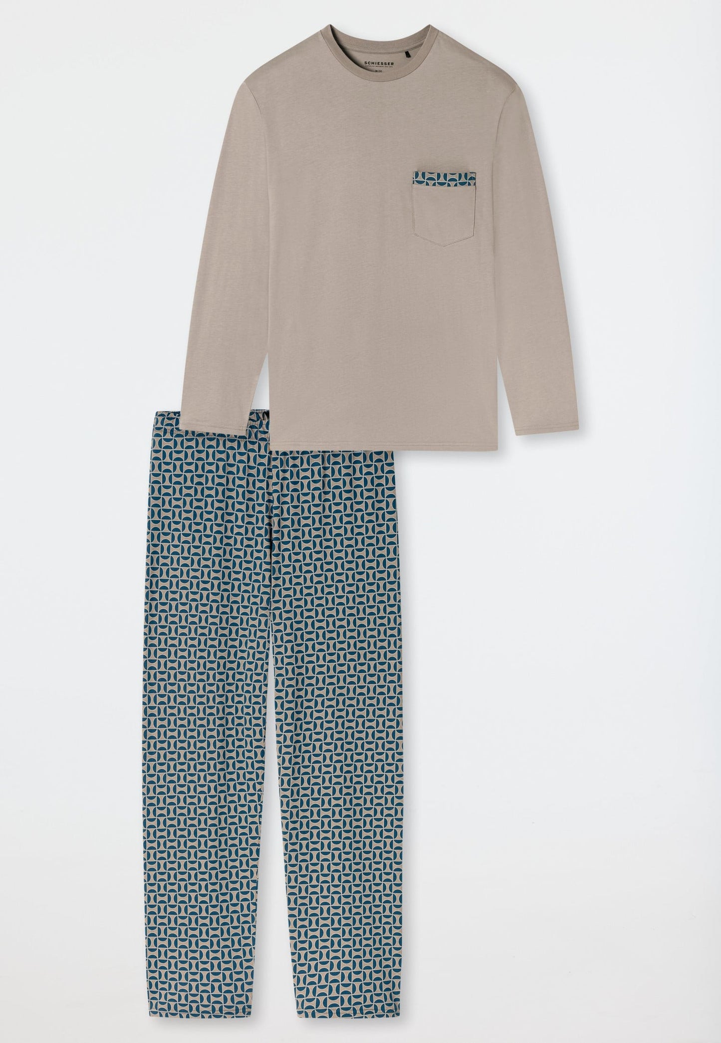 Schiesser Pyjamas long Organic Cotton brown-grey patterned - Comfort Nightwear