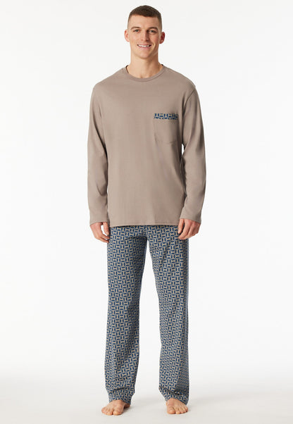 Schiesser Pyjamas long Organic Cotton brown-grey patterned - Comfort Nightwear