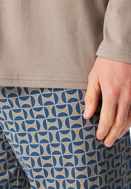 Schiesser Pyjamas long Organic Cotton brown-grey patterned - Comfort Nightwear