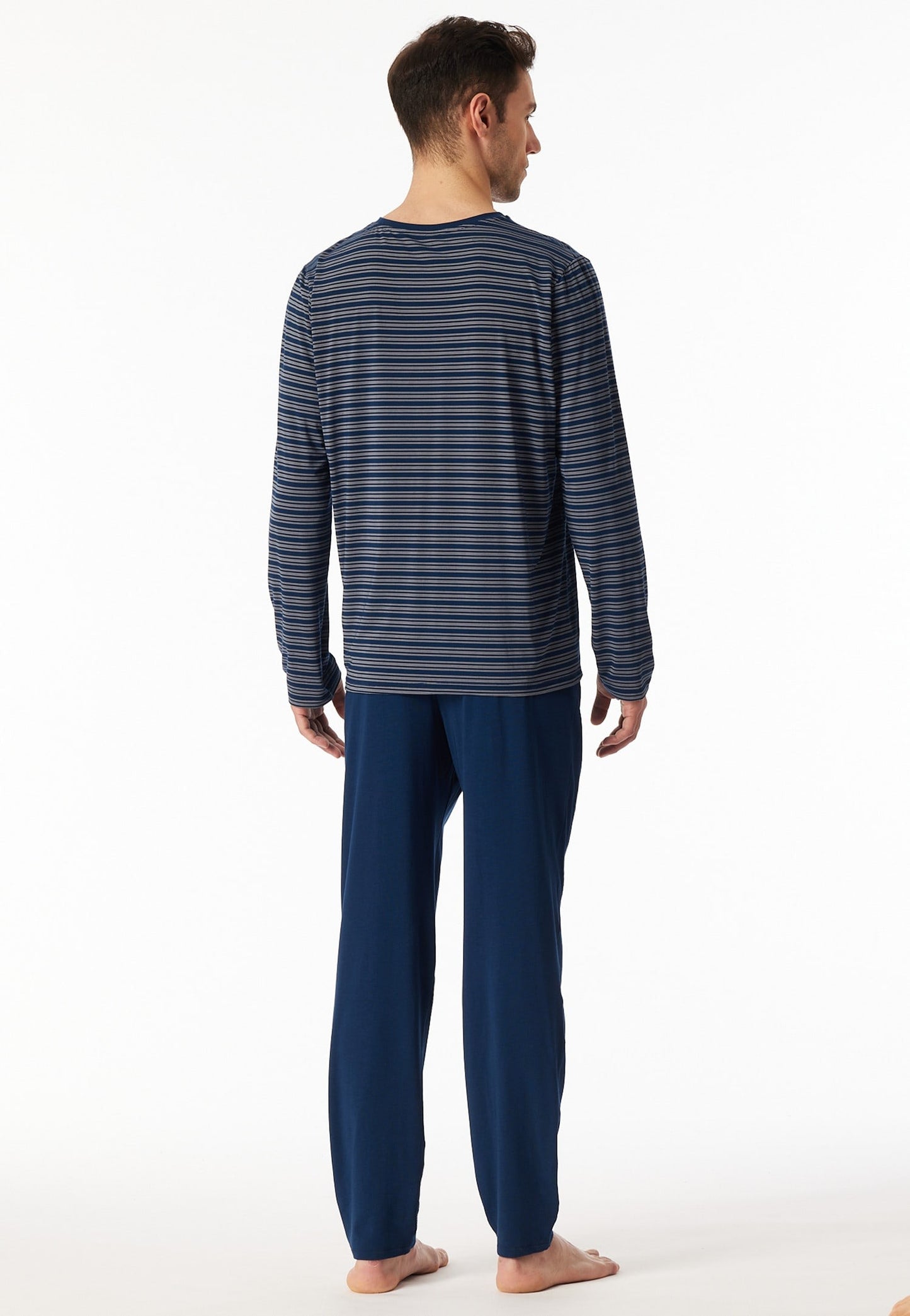 Schiesser Pyjamas long V-neck striping dark blue - Long Life Soft