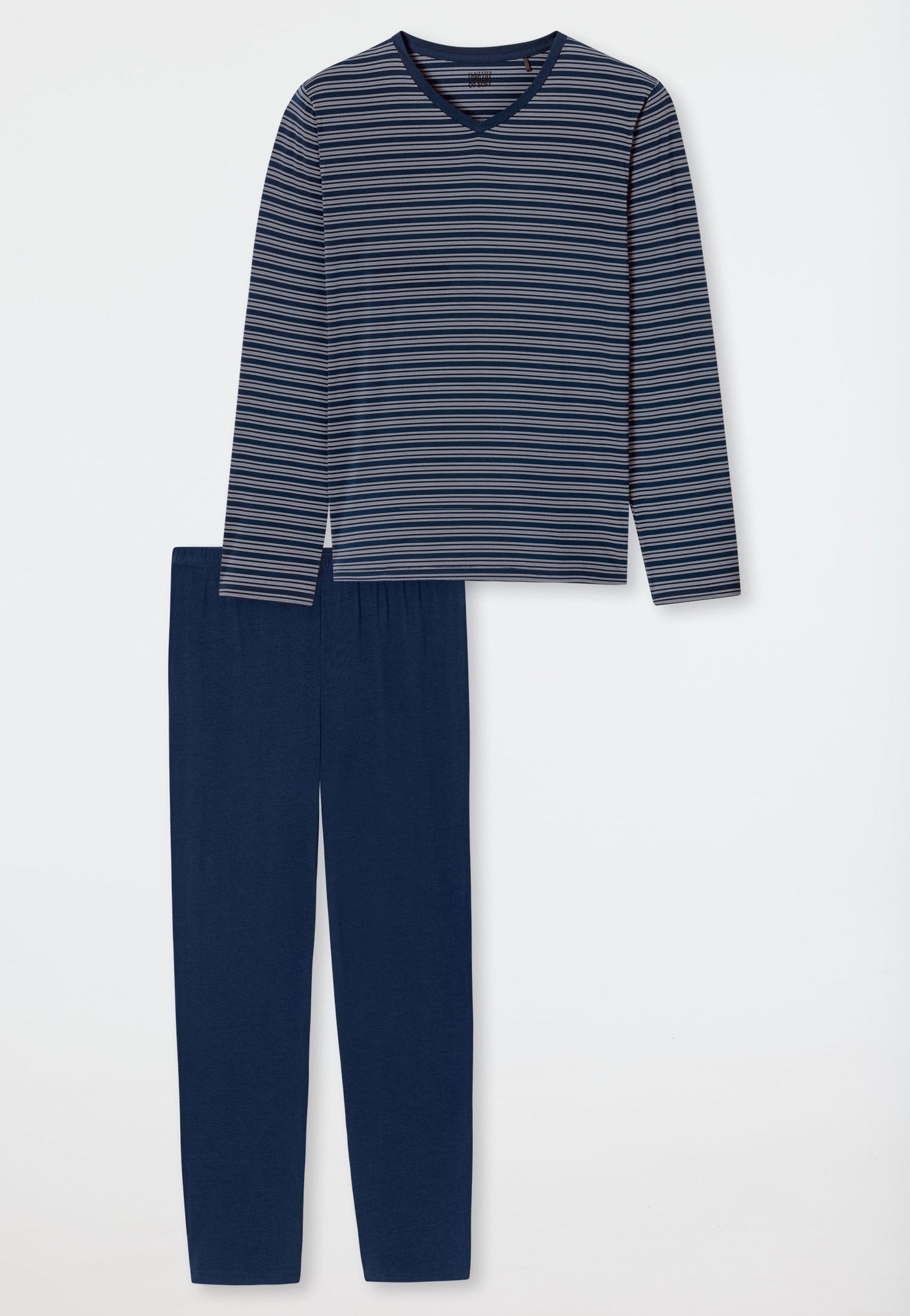 Schiesser Pyjamas long V-neck striping dark blue - Long Life Soft