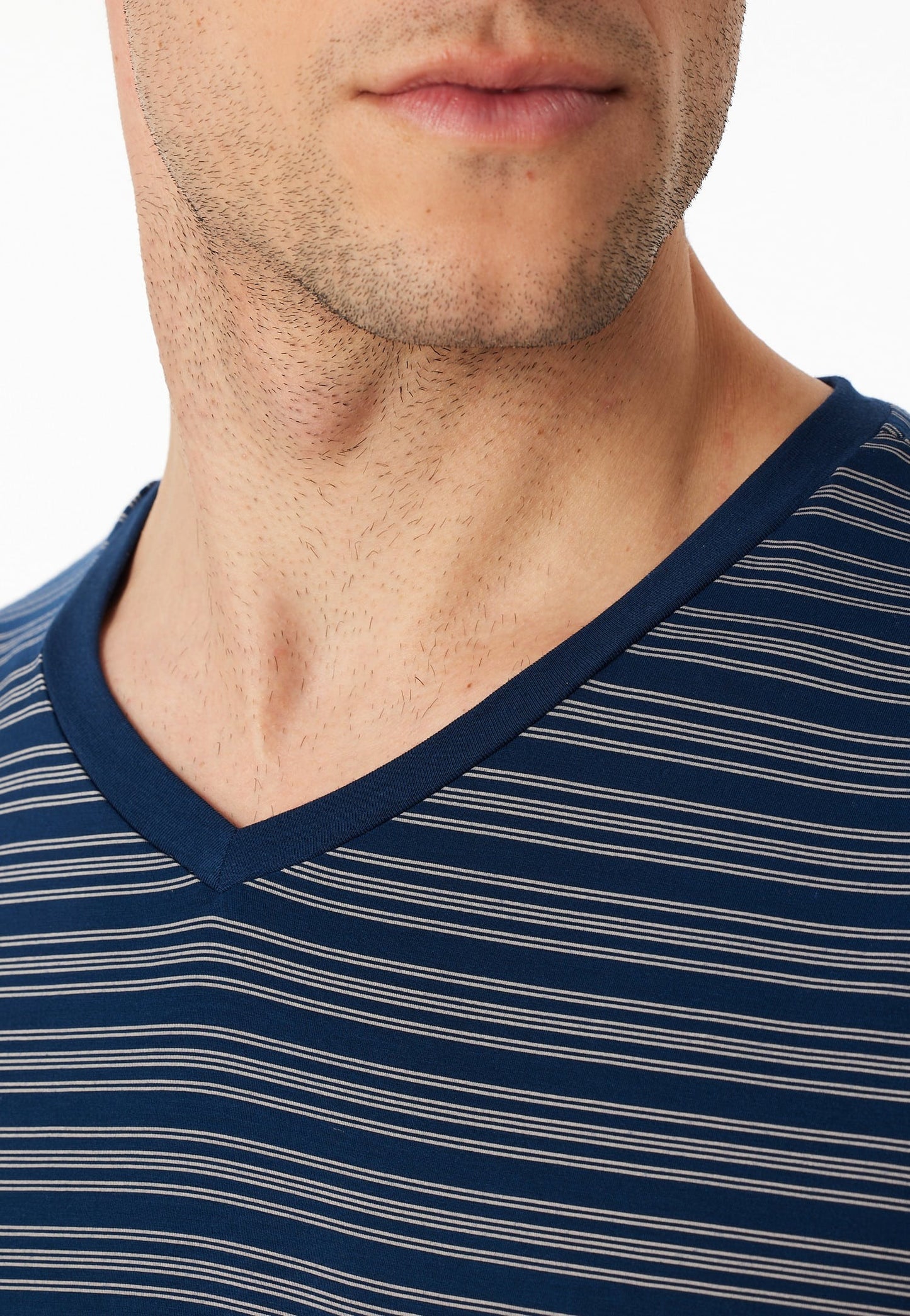 Schiesser Pyjamas long V-neck striping dark blue - Long Life Soft