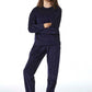 Schlafanzug lang Velour Sterne nachtblau - Nightwear