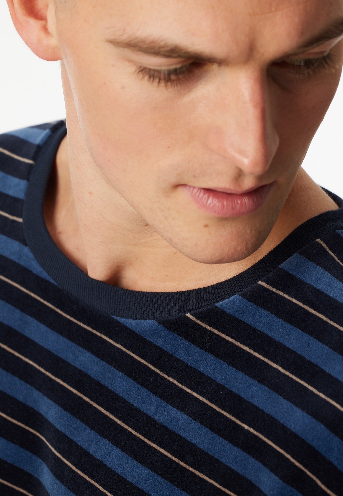 Schiesser Pyjamas long velour stripes midnight blue - Casual Nightwear