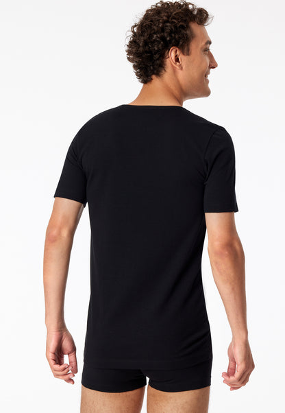 173982-0 Schiesser Short-sleeved shirts 2-pack organic cotton deep V-neck black - 95/5