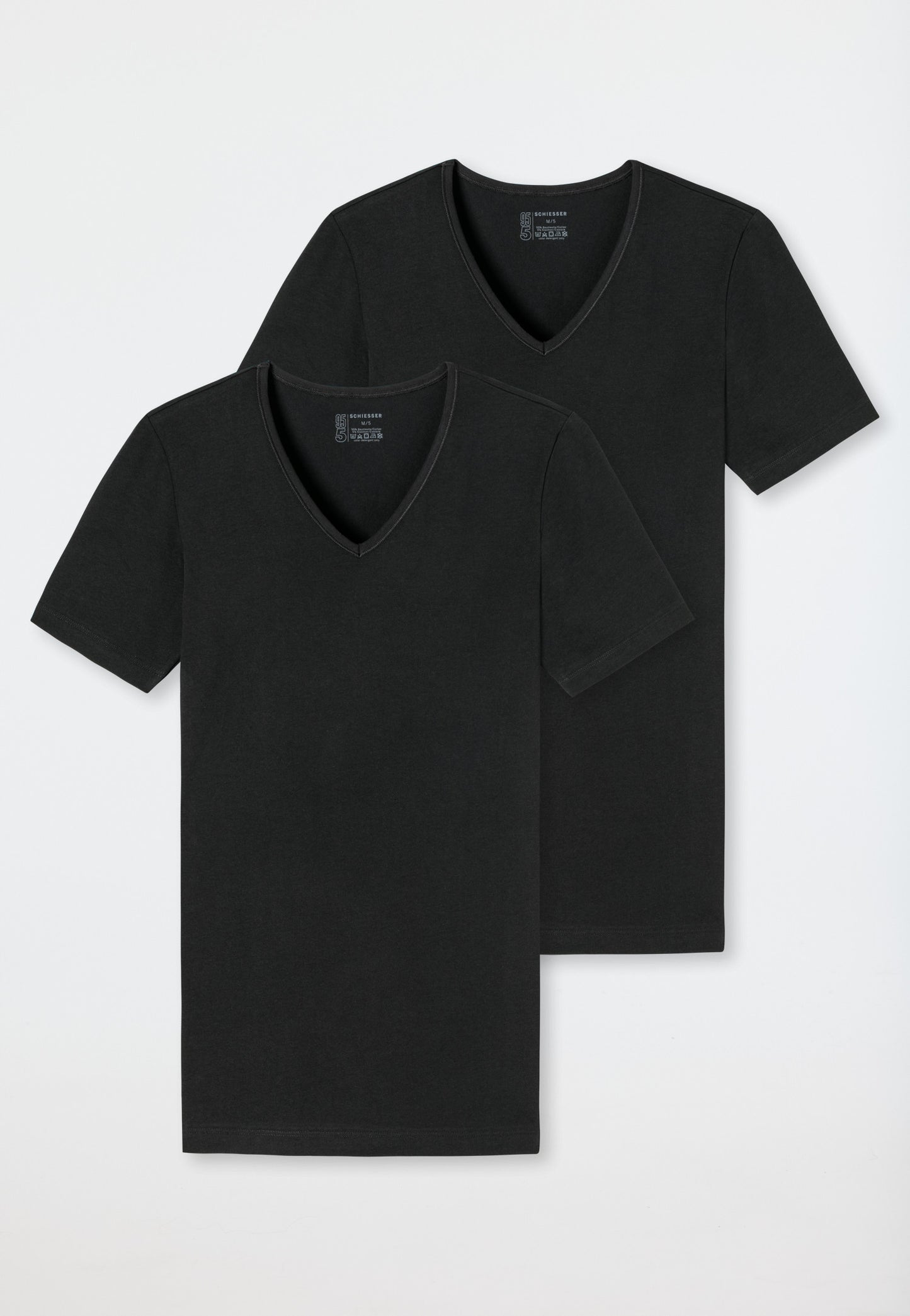 173982-0 Schiesser Short-sleeved shirts 2-pack organic cotton deep V-neck black - 95/5