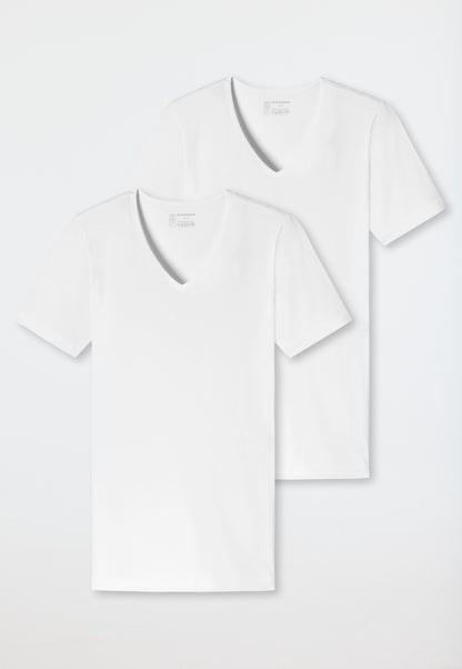 173982-100 Schiesser Shirts short-sleeved 2-pack organic cotton deep V-neck white - 95/5