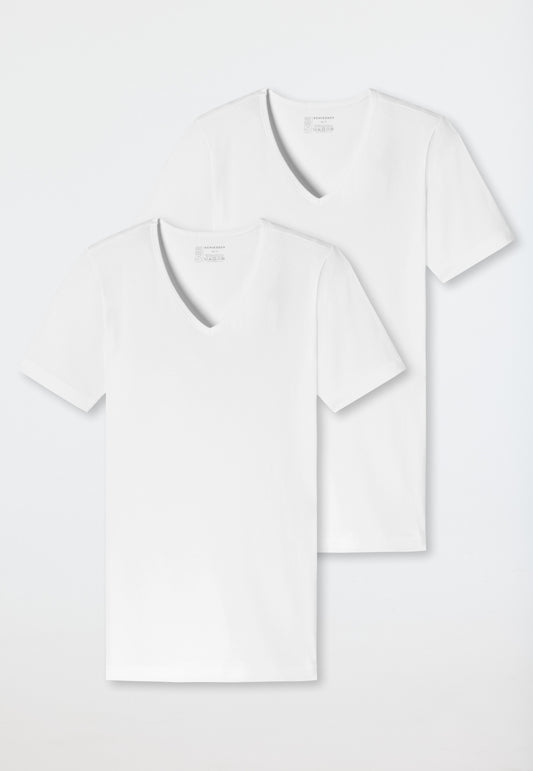 173982-100 Schiesser Shirts short-sleeved 2-pack organic cotton deep V-neck white - 95/5