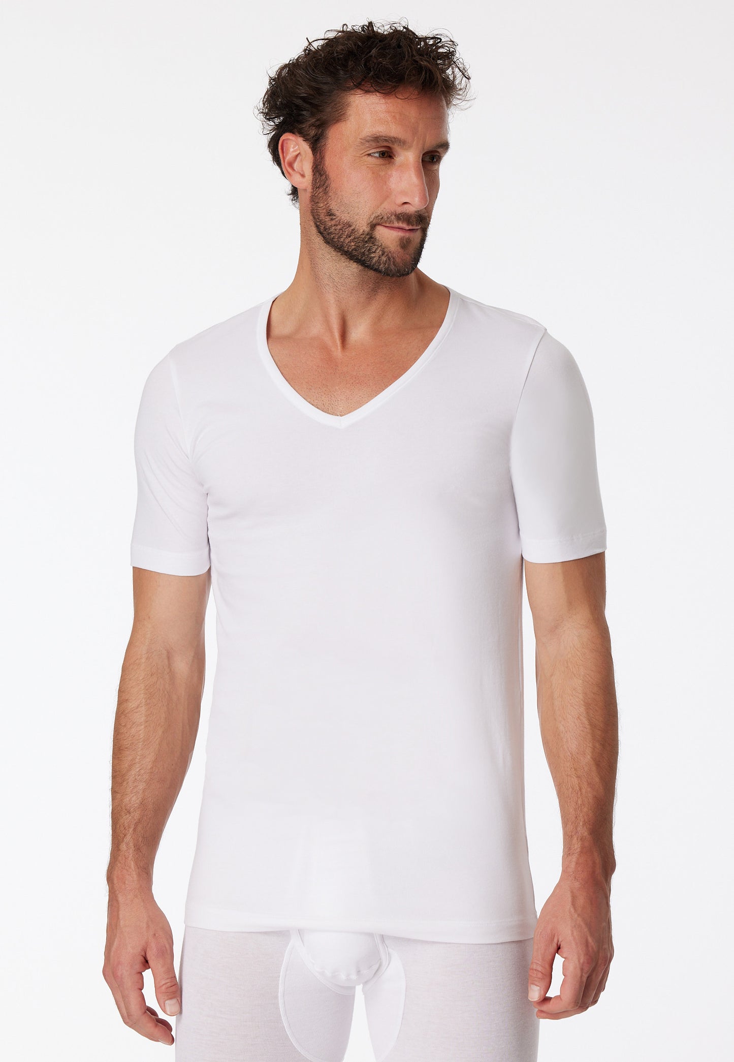 173982-100 Schiesser Shirts short-sleeved 2-pack organic cotton deep V-neck white - 95/5