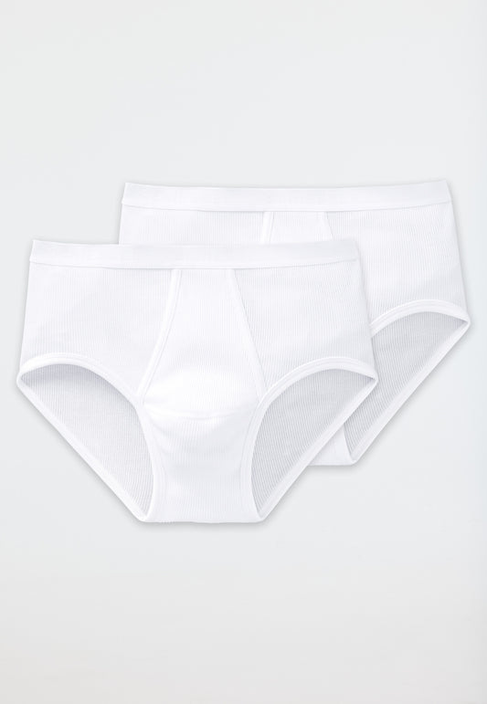 5052-100 Schiesser Two-pack sports briefs with fly, white, double-ribbed - Original Classics