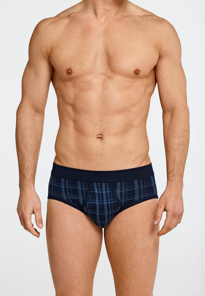 172691-803 Schiesser Sports fine rib double pack with fly-front dark blue plaid pattern - Original Classics