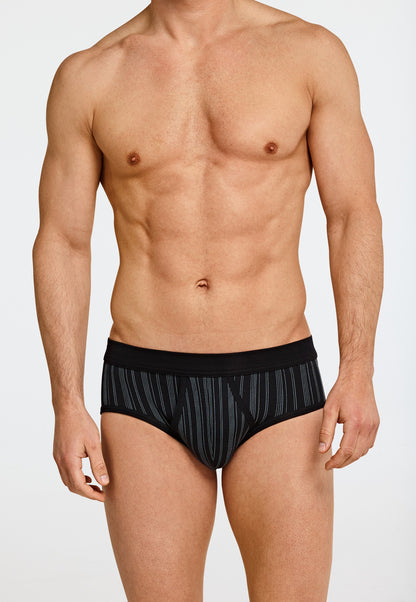172692-0 Schiesser Sports fine rib double pack with fly-front black striped - Original Classics