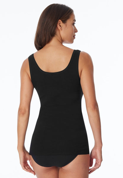 144359-0 Schiesser 2-pack black strap tops with embroidery - Cotton Essentials