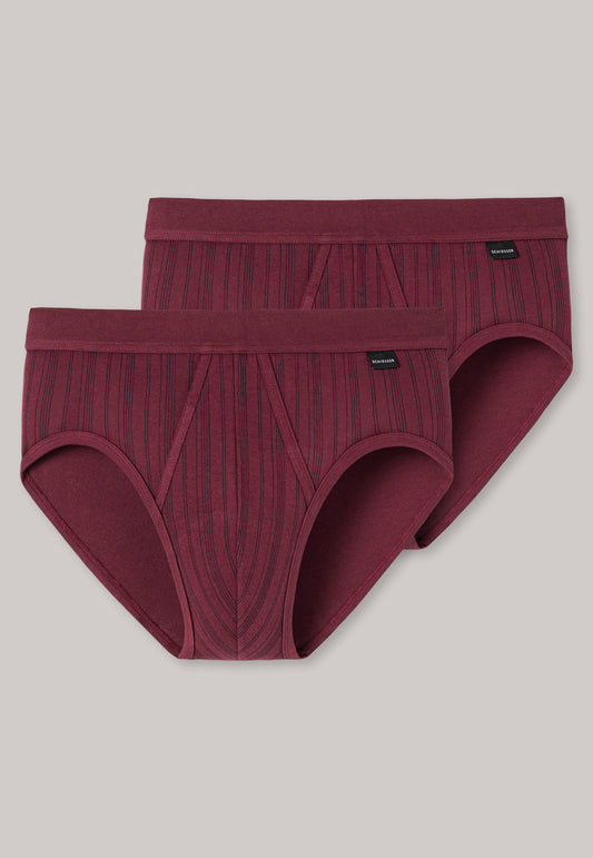 Sports briefs fine rib double pack with fly burgundy striped - original Classics