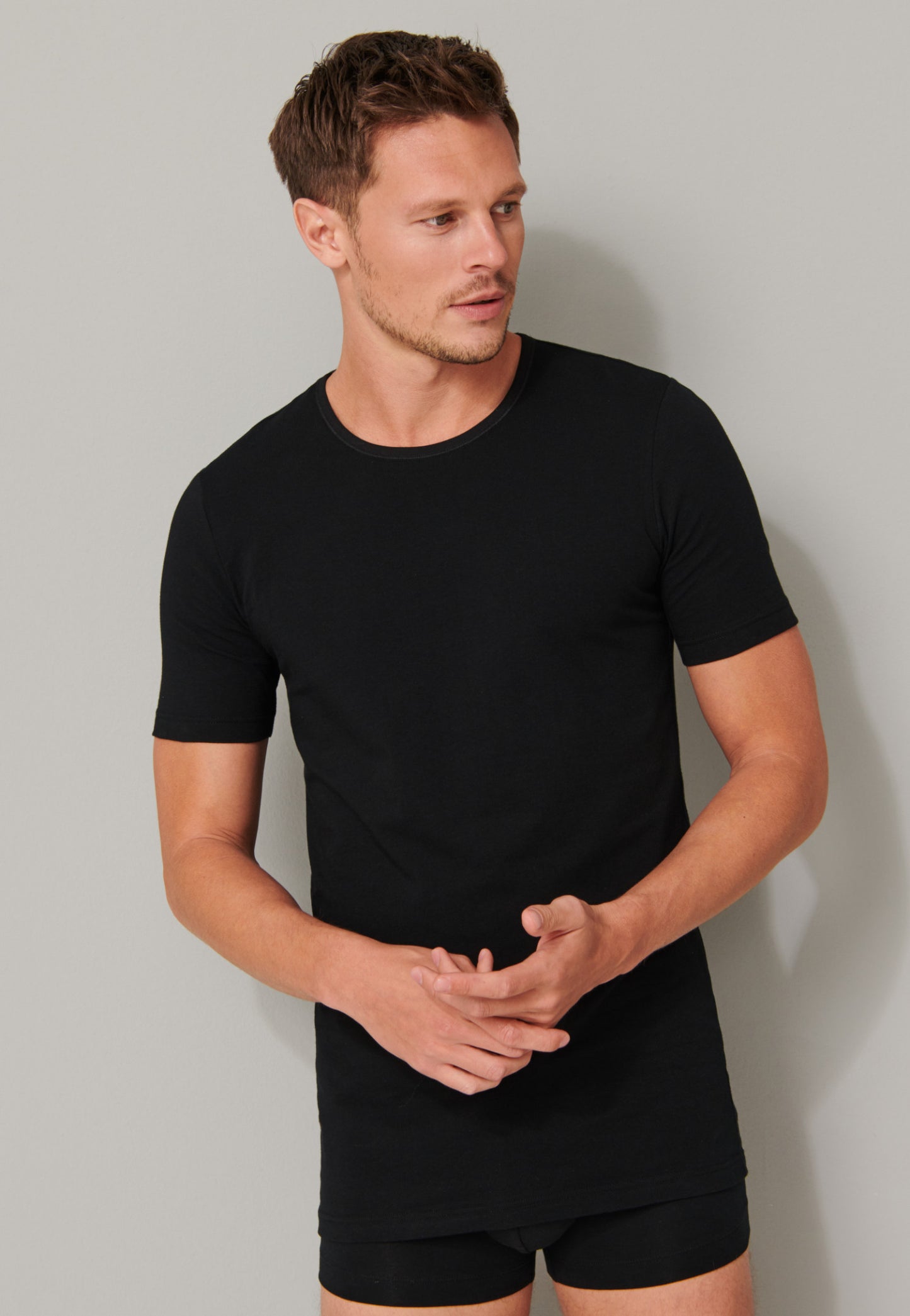 Tee-shirt manches courtes en coton bio, encolure arrondie, noir - 95/5