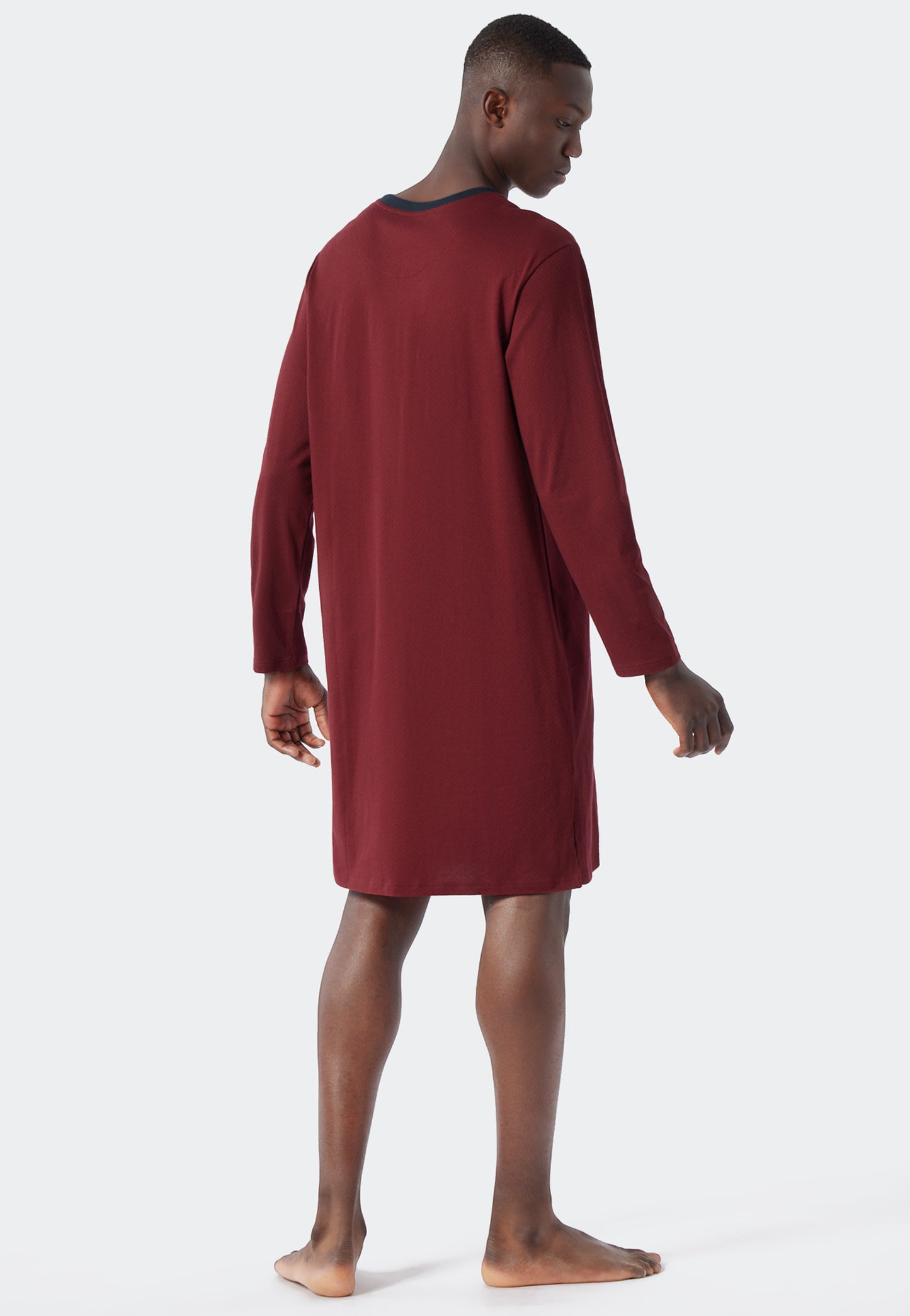 Sleep shirt long-sleeved V-neck patterned burgundy/dark blue - Essentials Nightwear