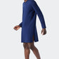 Nachthemd langarm V-Ausschnitt gemustert royal/dunkelblau - Essentials Nightwear