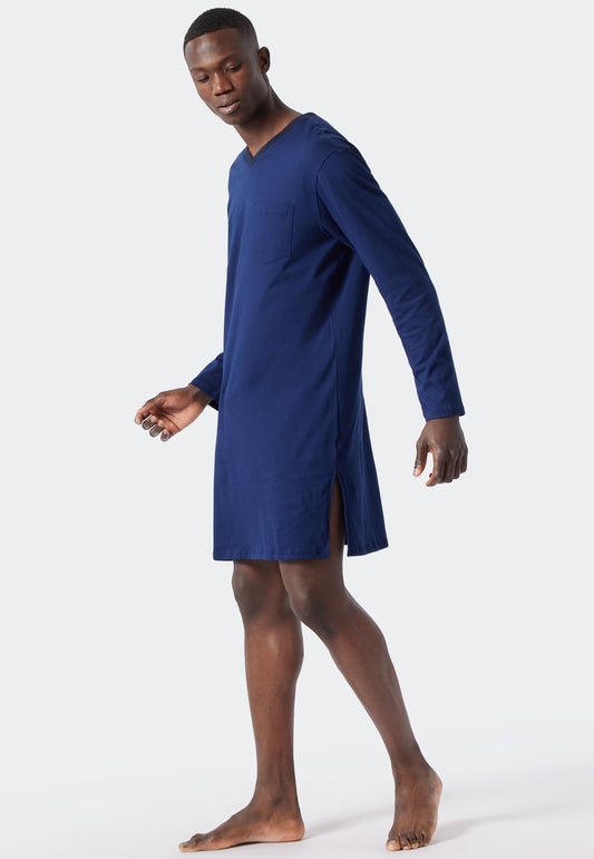 Chemise de nuit à manches longues encolure en V à motifs bleu roi/bleu foncé - Essentials Nightwear