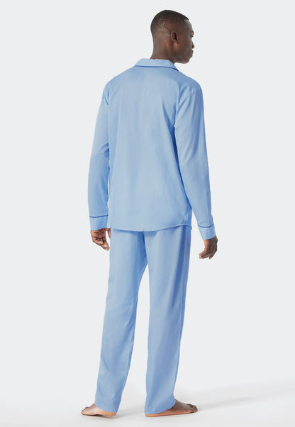 Pyjama long satin tissé patte de boutonnage bleu clair - selected! premium inspiration