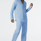 Pyjama long satin tissé patte de boutonnage bleu clair - selected! premium inspiration