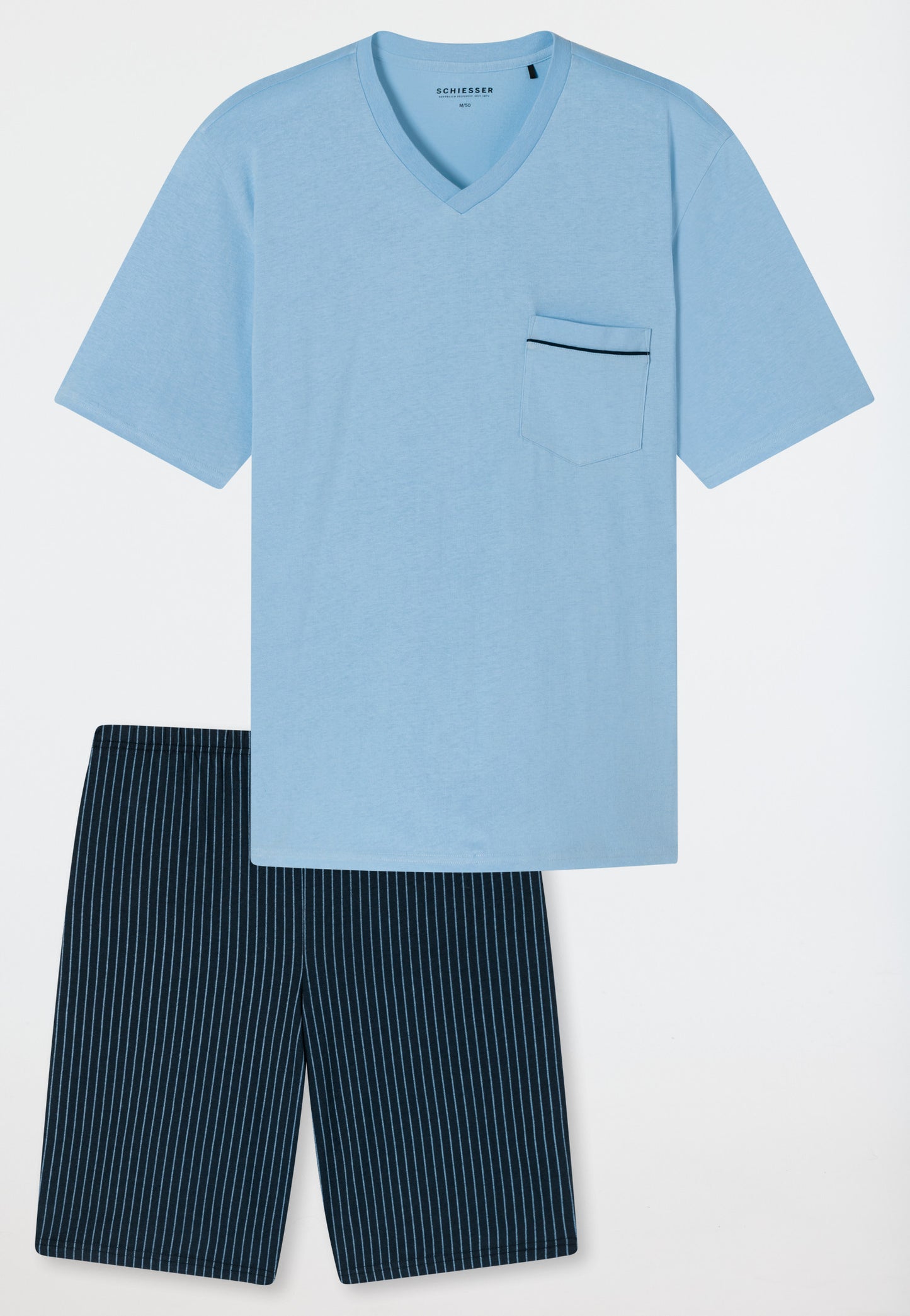 Pyjama court encolure en V rayures bleu air - Comfort Fit