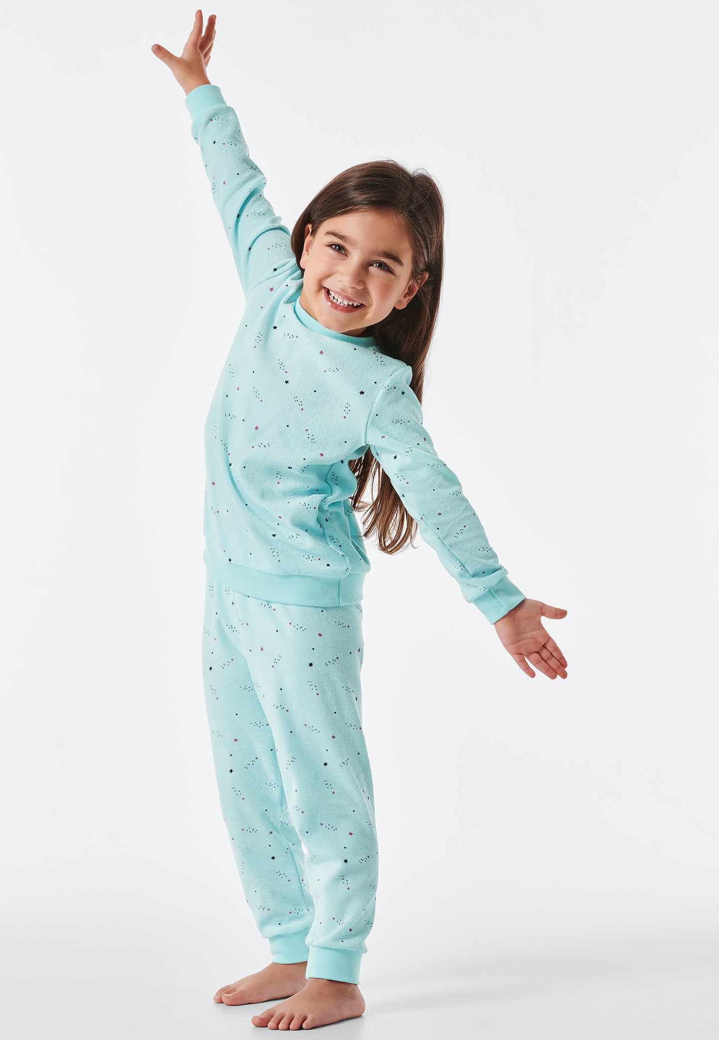 Pyjama long éponge bords-côtes étoiles menthe - Girls World