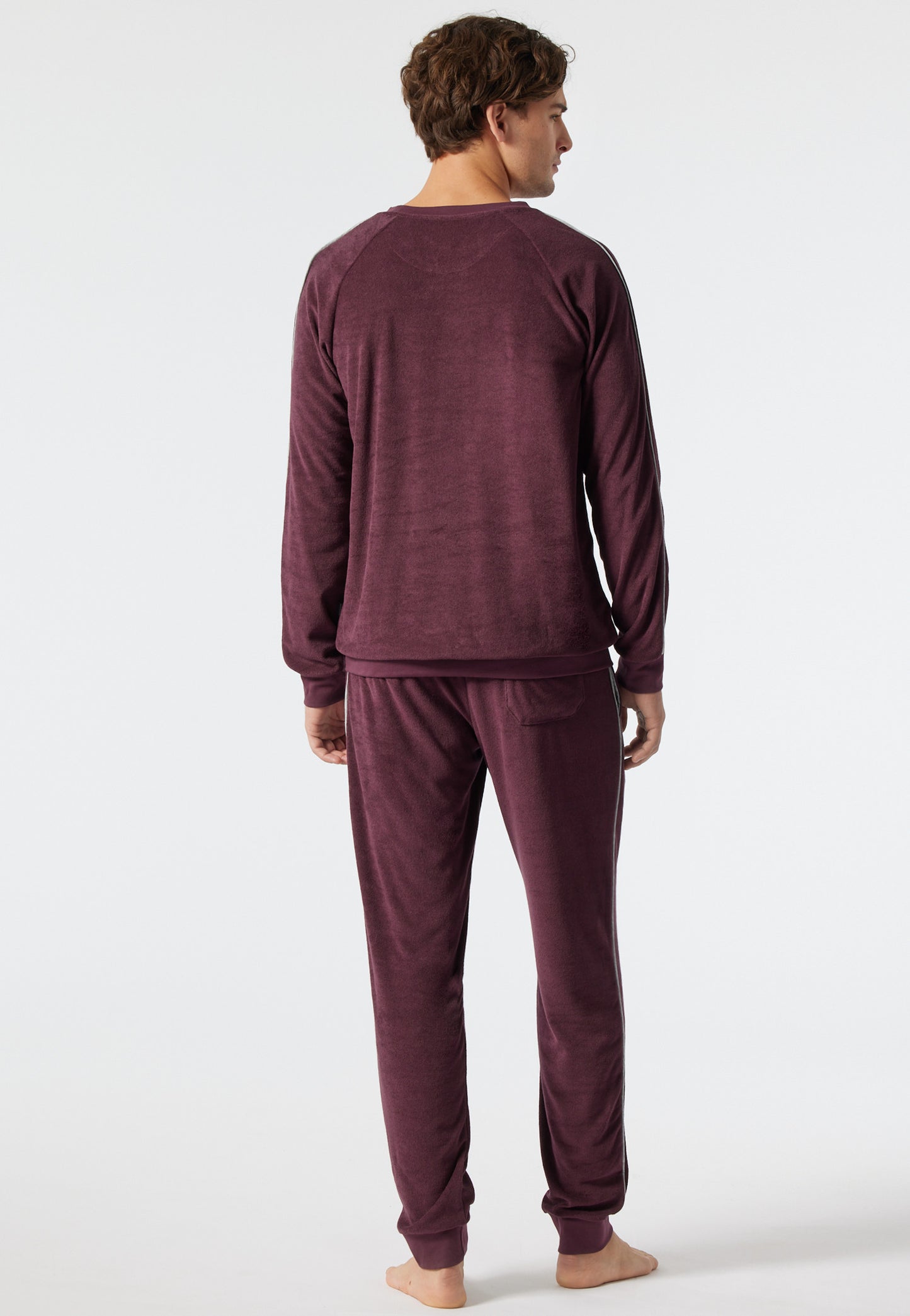Schlafanzug lang Frottee Modal Bündchen burgund - Warming Nightwear