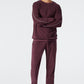 Schlafanzug lang Frottee Modal Bündchen burgund - Warming Nightwear