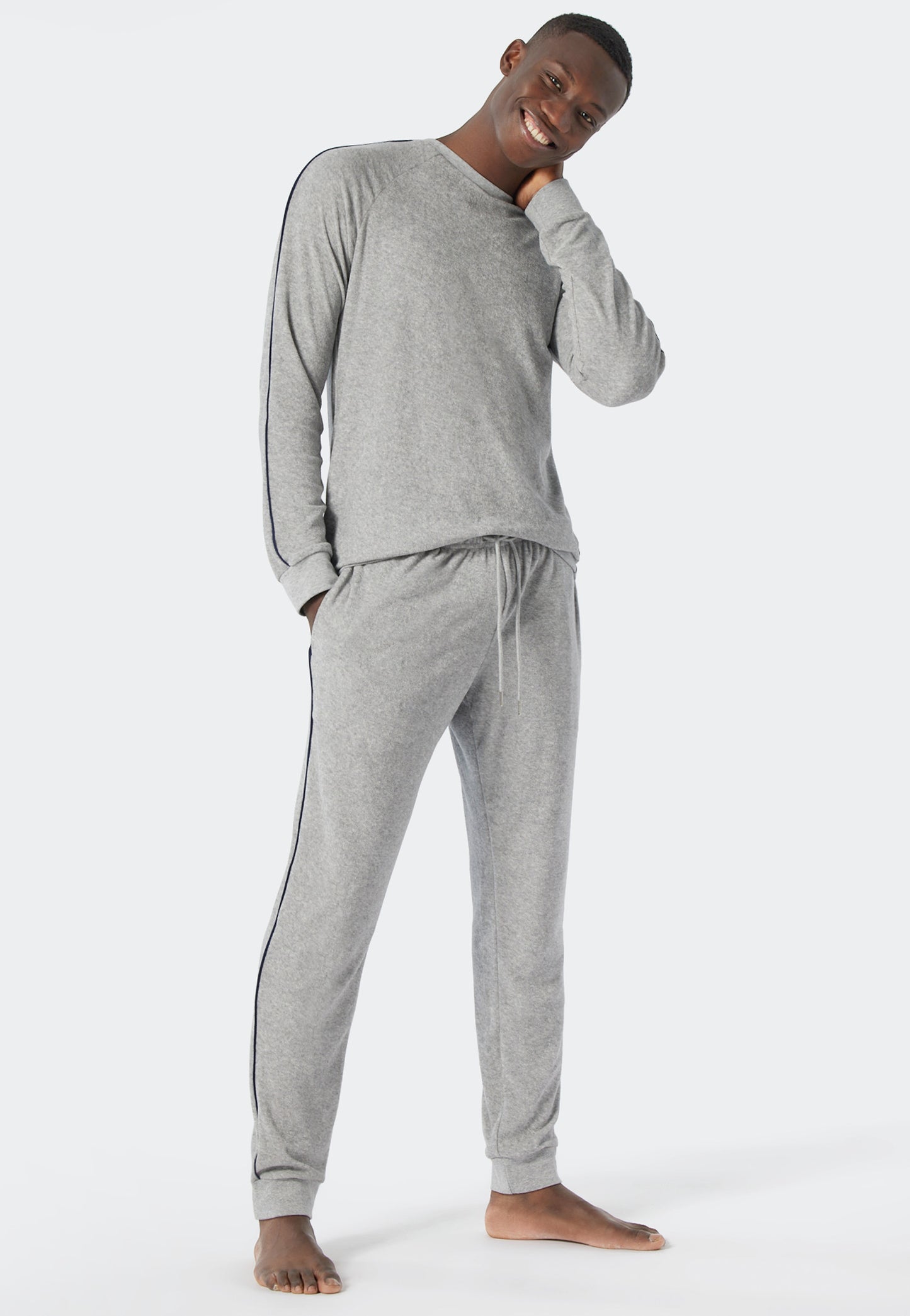 Pyjama long tissu éponge bords-côtes modal gris chiné - Warming Nightwear