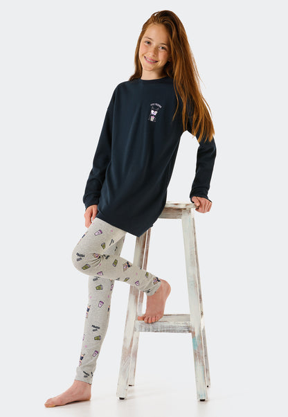 Pyjama long interlock coton bio bords-côtes chien indigo - Tomorrows World