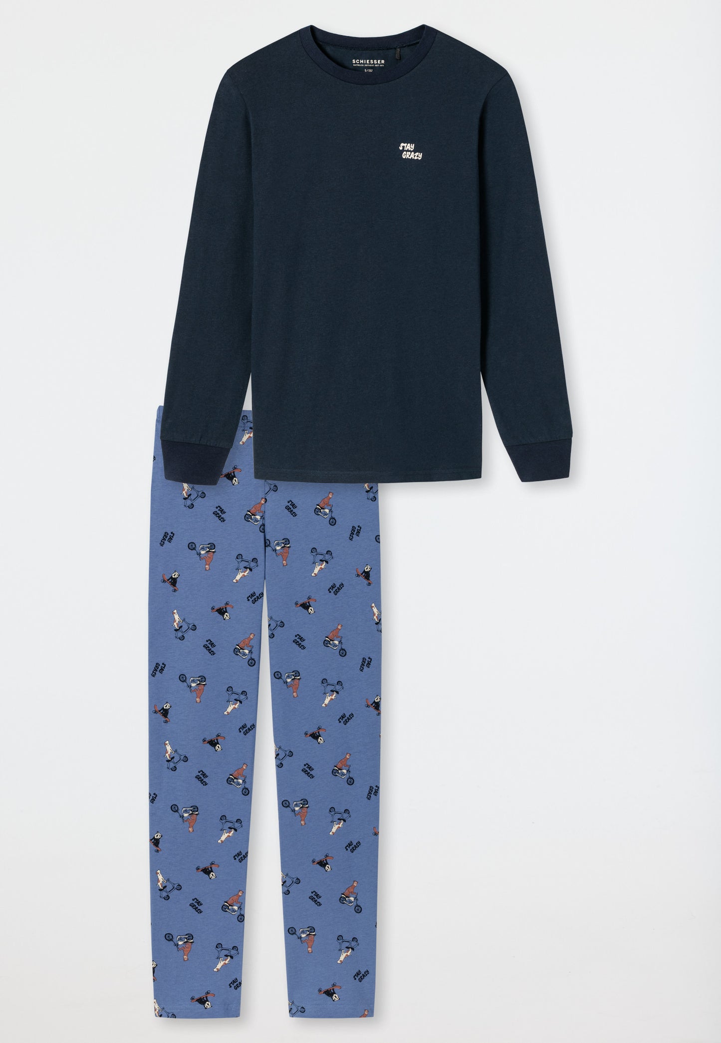 Pyjama long ourlets coton bio chien skateboard indigo - Natural Rythm