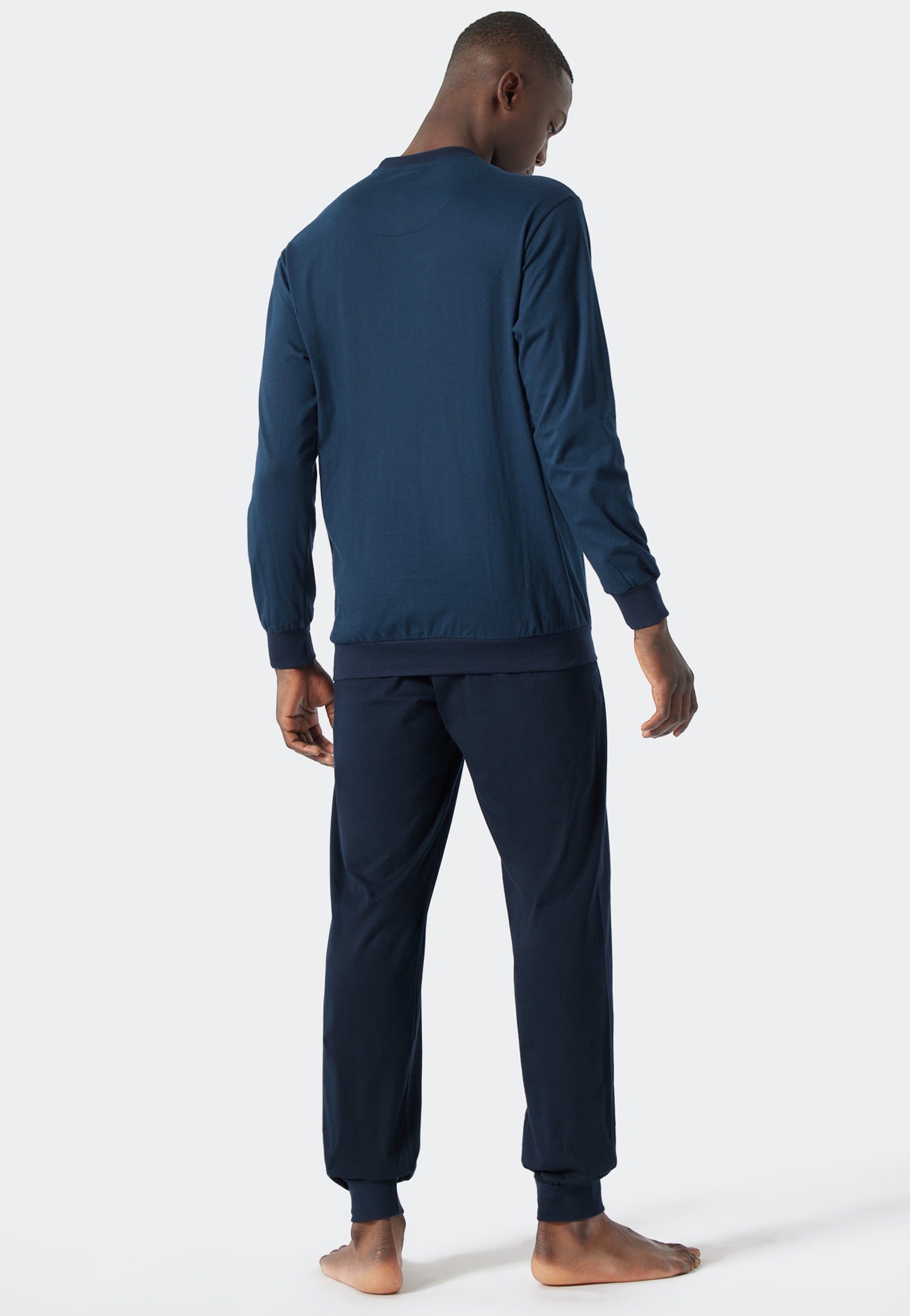 Pyjama long encolure arrondie bords-côtes motifs bleu roi/bleu foncé - Essentials Nightwear