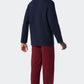 Schlafanzug lang V-Ausschnitt gemustert bordeaux/dunkelblau - Essentials Nightwear